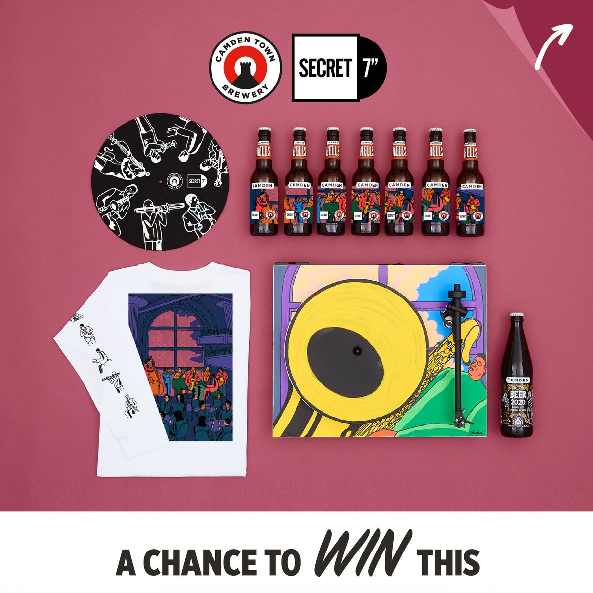 CamdenBrewery's tweet photo. OUT NOW - @Secret7s x Gaurab Thakali, supporting @chooselove ❤️🍻 We’re donating £4 from every one of these Secret 7” Packs to Help Refugees. 

Here’s YOUR chance to win limited edition merch designed by Gaurab, including a hand painted Rega turntable! https://t.co/oDZQfO6sQ2 https://t.co/74QPKsQTNo