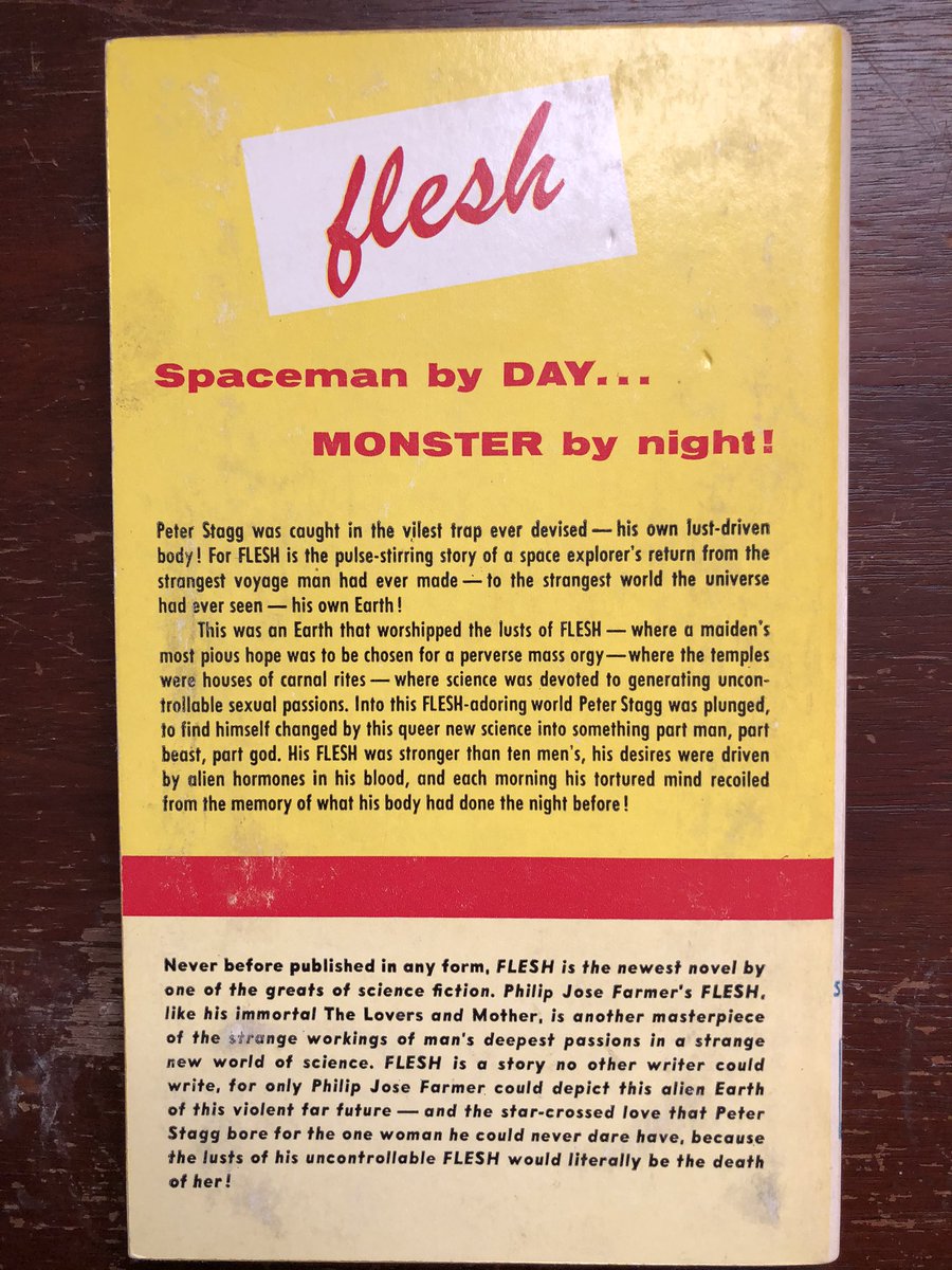 Some of the Beacon Galaxy novels were what we call PBOs—paperback originals, never previously published. This is the case for Farmer’s “Flesh,” which is probably my favorite cover in this series. I just like his lil horns.
