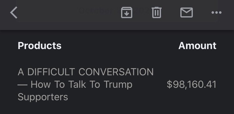 SheaSerrano's tweet photo. as a joke i made a book about how to talk to trump supporters — i put up for free — a bunch of people still paid for it

in fact so many people paid for it that larami and i made $98,160.84 off it — then we gave it all — because fuck donald trump https://t.co/WHWE2rTAru