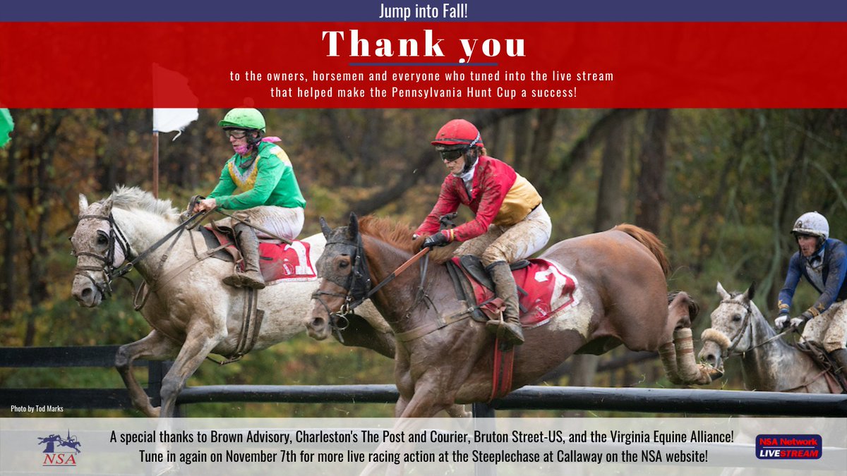 JumpingwithNSA's tweet photo. Huge team effort under trying conditions. Thanks to ALL who made our live stream possible at the Pennsylvania Hunt Cup Races!
#jumpintofall
#gojumpracing
#pahuntcup https://t.co/Pa9emSHWOu