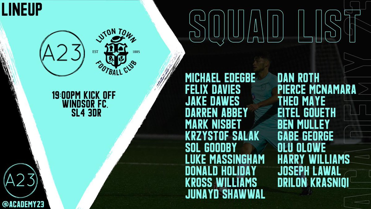 Squad for this evenings game vs. <a href="/academyltfc/">Luton Town FC Academy</a> U21s.