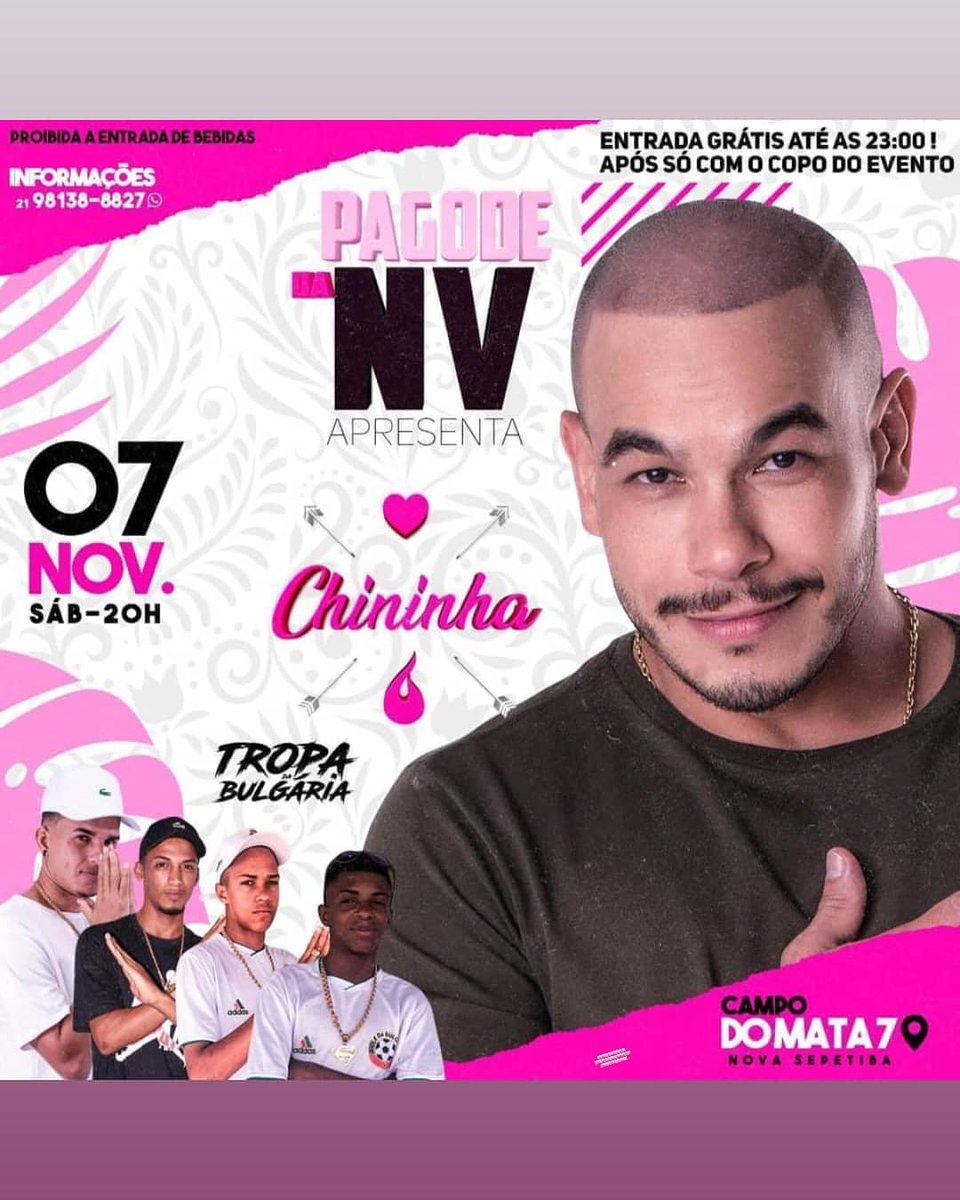 portalchininha's tweet image. E neste sábado tem show do @cantorchininha no "Pagode Da NV" no Campo do Mata 7 em Nova Sepetiba! 🥰💪🏻🔥💥💣♥️
#Chininha #agenda #pagoderj #sambarj #pagode #samba #f4f #rj #sdv #portalchininha