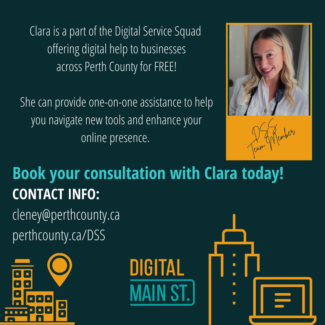 PerthCounty's tweet photo. Are you a main street small business in Perth County? Did you know there’s now a Digital Service Squad in Perth County thanks to the #DigitalMainSt Ontario Grant Program? Contact us to book your free appointment for tools, technologies and advice.
#PerthCounty (1/2) https://t.co/lXUMqdgZ9N