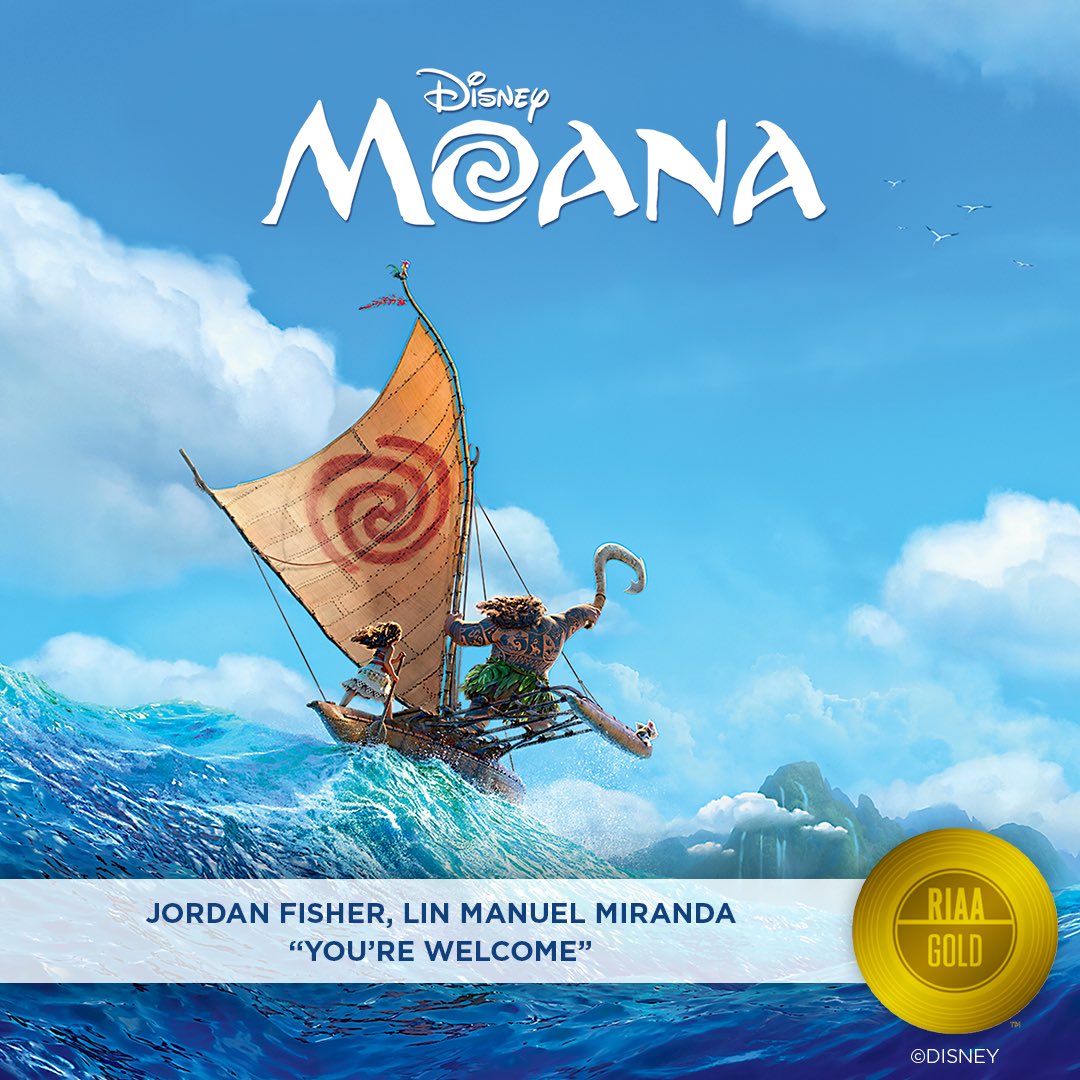 DisneyMusic's tweet photo. Congratulations @jordanfisher &amp; @Lin_Manuel! 

Their duet of "You're Welcome" from #Moana is now certified GOLD by the @RIAA! https://t.co/ip80GOnRuo https://t.co/iG7oTxef7z