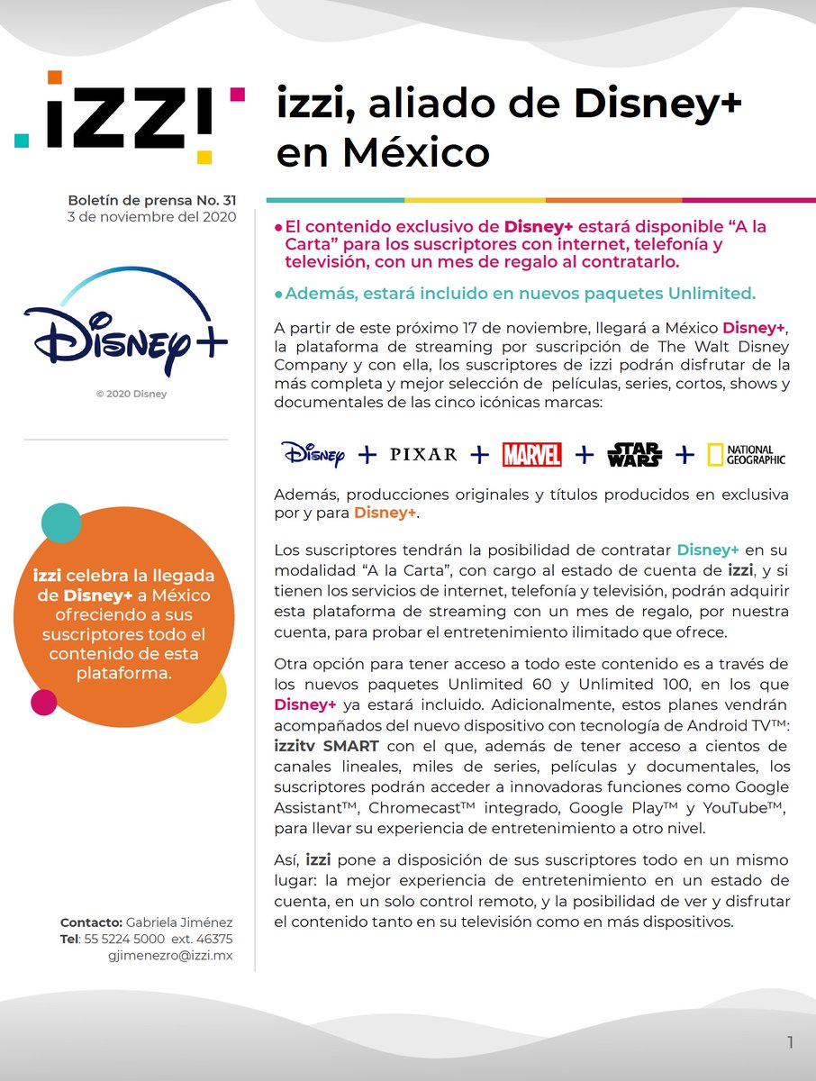 izziprensa's tweet photo. .@izzi_mx, aliado de @disneyplusla en México
#DisneyPlus 🤩 https://t.co/kMRNTx1Pop