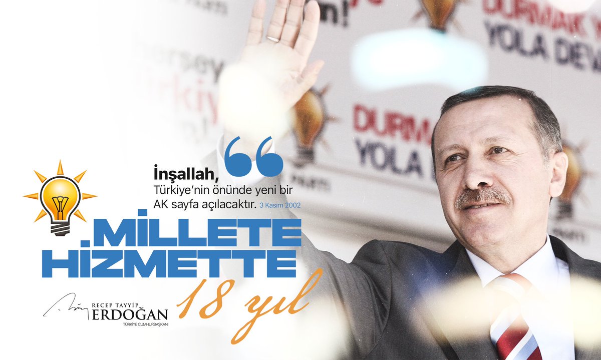 #MilleteHizmette18Yıl...

@AkParti olarak ilk günkü aşkımızla, heyecanımızla ve milletimize olan sevdamızla inandığımız yolda yürümeye inşallah devam edeceğiz.