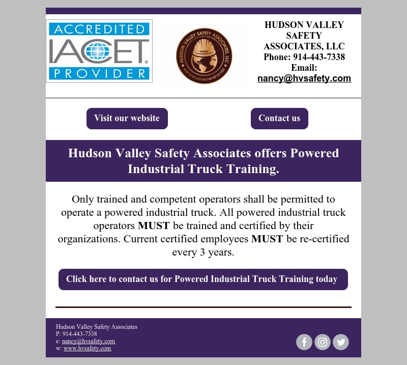 SafetyHudson's tweet photo. According to @OSHA_DOL, injuries related to operating powered industrial trucks ranked in the top 10 for most common workplace injuries during 2019.  Call or email us today to schedule your next Powered Industrial Truck Training class. #SafetyFirst https://t.co/9SK8B03MlB