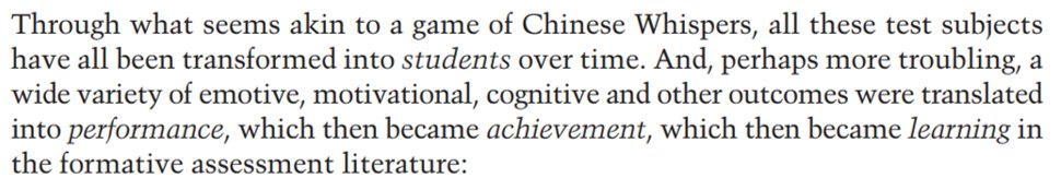 5) The crucial point he makes is the troubling elision between studying the power of feedback (on behaviour in general) and studying its power to promote academic learning among students.