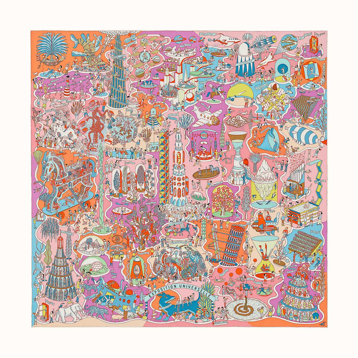 Chaque année, la clientèle d’Hermès est invitée à découvrir une nouvelle thématique, pour laquelle les créations de la marque racontent une histoire. Campagnes de publicité ou foulards, chaque objet de création suit ce fil narratif.