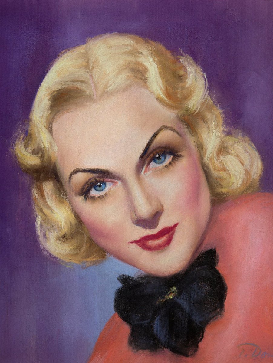 Another pastel portrait by Ed Dow, titled, CAROLE LOMBARD IN PINK, which may have been based on this Paramount Pictures publicity shot Unfortunately I haven't found any info about Ed Dow, except he was active/lived in California and is known for portrait painting & illustration