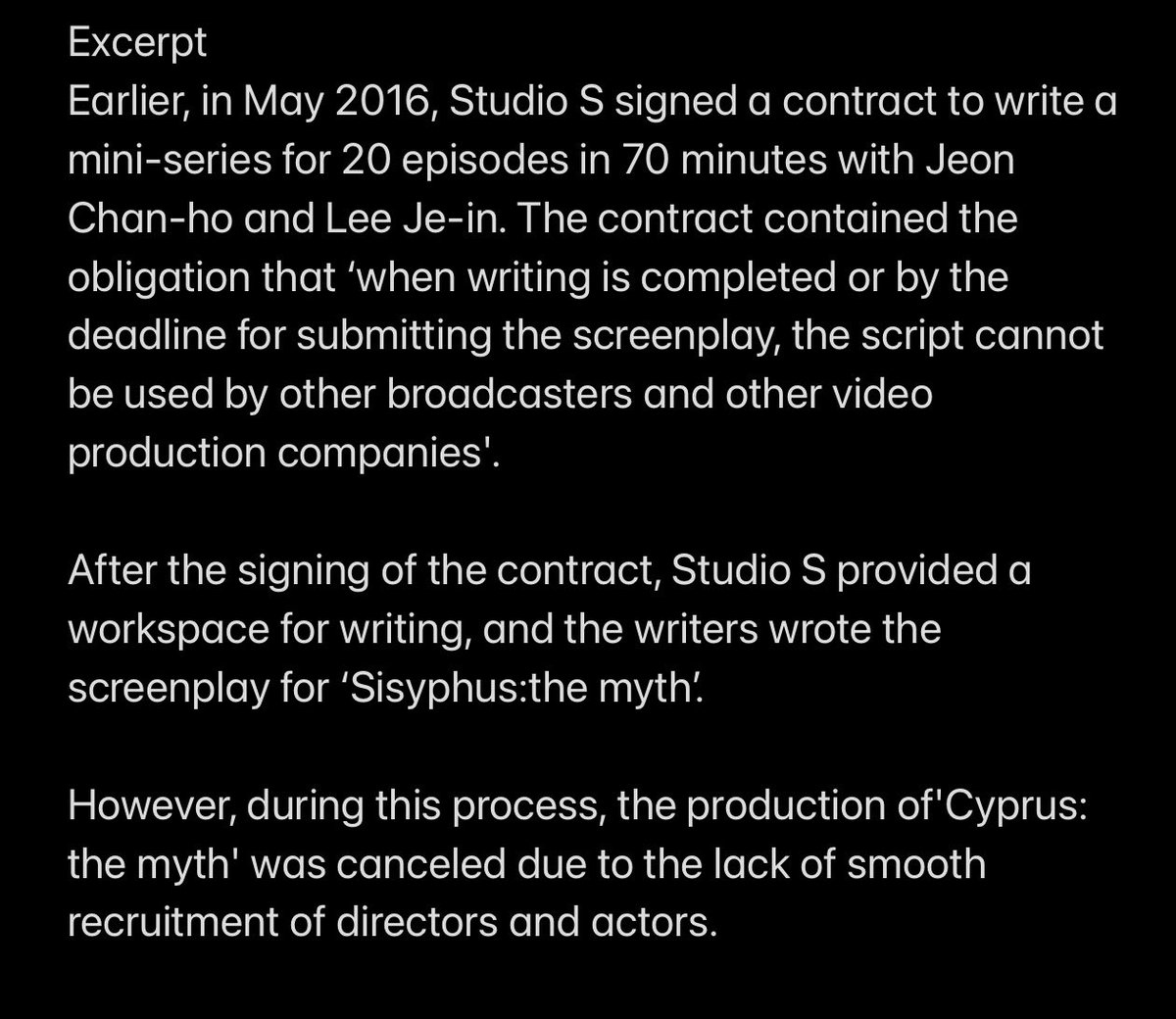 1marisone's tweet photo. SBS drama production company (Studio S) filed a civil suit against the writers #JeonChanHo & #LeeJeIn of Sci-Fi mystery drama #SisyphusTheMyth (tentative title),but lost...
Now expected to air without difficulty on JTBC.
#ChoSeungWoo
#ParkShinHye
https://t.co/dguvylZqnm https://t.co/gzrxQW5kEk