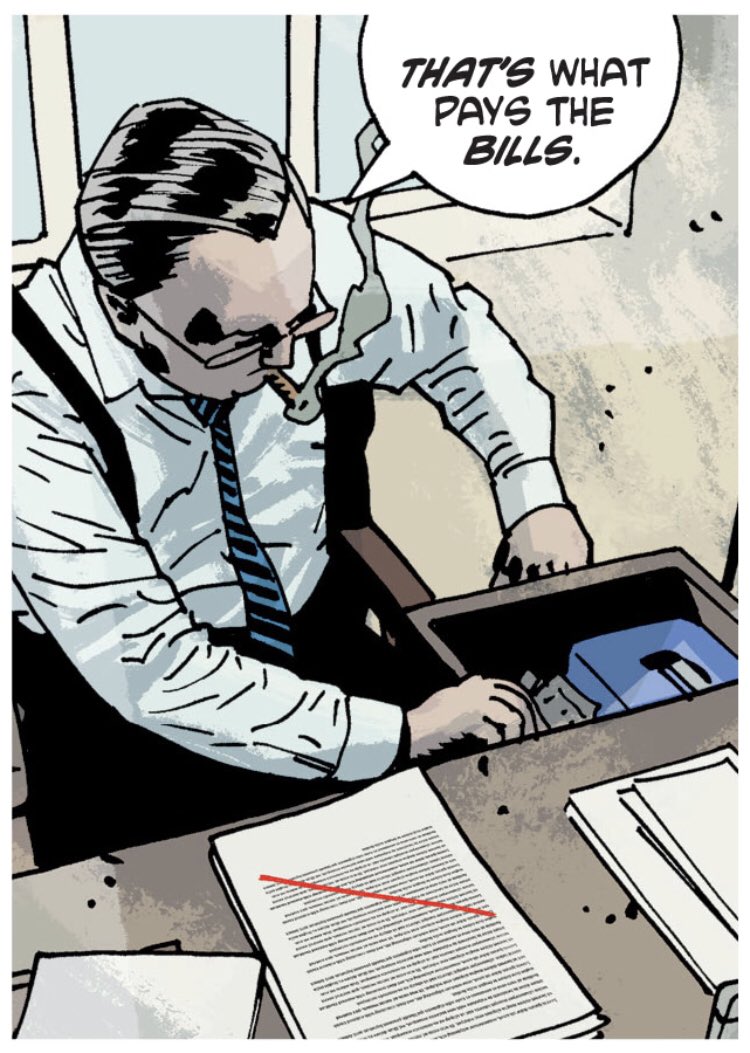 ...and the red line continues to be visible throughout the scene, underlining how the editor has all the power here, the decision's been made, and this really isn't a discussion. I thought it was a cool way to give a visual hook to a spoken conversation about words on a page. 