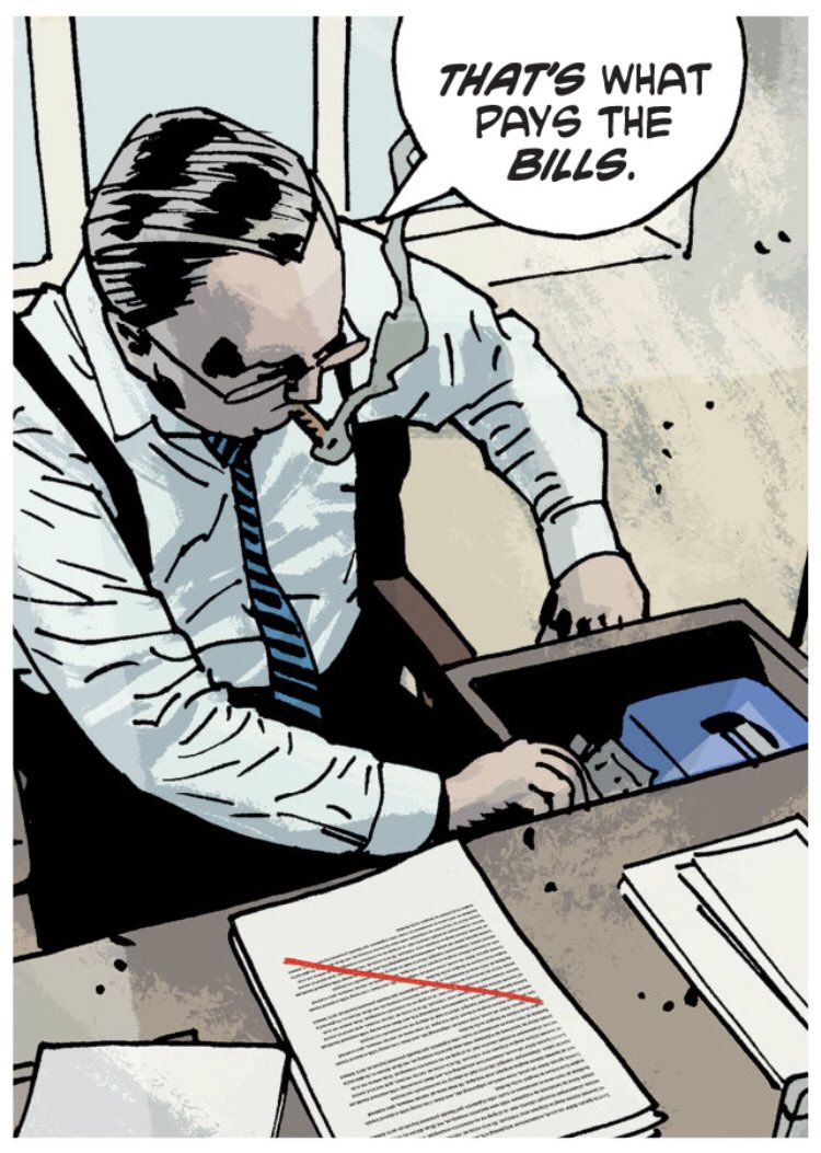 ...and the red line continues to be visible throughout the scene, underlining how the editor has all the power here, the decision's been made, and this really isn't a discussion. I thought it was a cool way to give a visual hook to a spoken conversation about words on a page.