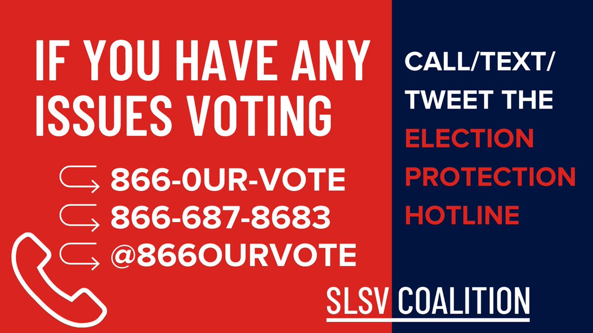 Students Learn Students Vote Coalition (@slsvcoalition) on Twitter photo Do you have your plan to vote today? Make sure you know your rights, stay in line if you’re there by poll closing, and call, text or tweet <a href="/866OURVOTE/">Election Protection</a> (866-687-8683) if you run into any issues. #Election2020 Do you have your plan to vote today? Make sure you know your rights, stay in line if you’re there by poll closing, and call, text or tweet <a href="/866OURVOTE/">Election Protection</a> (866-687-8683) if you run into any issues. #Election2020