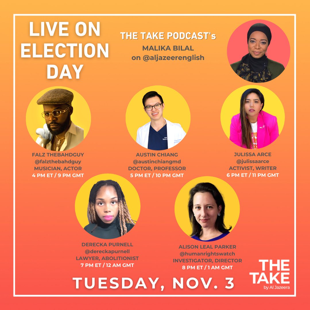 AmyWalters_'s tweet photo. Bored? Nervous? Wondering what to do at 4:01pm EST today. How about @AJEnglish and @AJTheTake IG live. Do it. You deserve something good election day. #Election2020 #itshere #happening #notjustapodcast but subscribe to that too. https://t.co/0K78PgRplC https://t.co/Cmd3sfXwkI