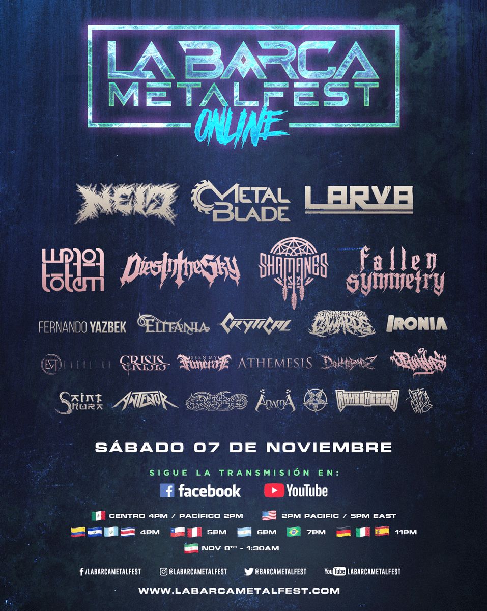 🔥¡Flyers Individuales!🔥
Aquí les dejamos los Flyers por día

Transmisión por Facebook:
facebook.com/LaBarcaMetalFe…

Transmisión por YouTube:
youtube.com/c/labarcametal…