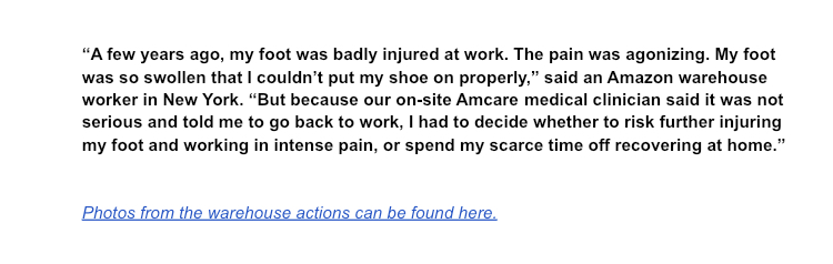 DM us if you want to help us as workers trying to hold Amazon accountable! We know we need to continue building the pressure. Press release about our allies' Halloween actions attached