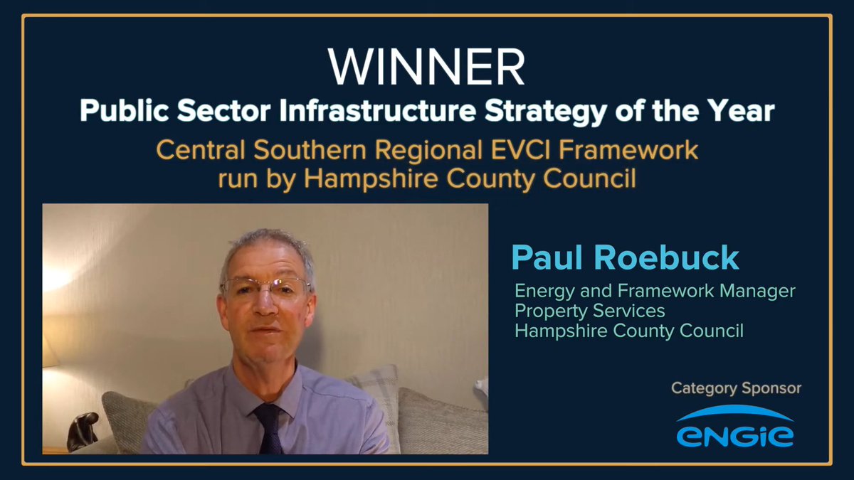_SolarEnergy's tweet photo. …and the winner for the for Public Sector Infrastructure Strategy of the Year #EVIEs Award is:
 @hantsconnect 
Congratulations to Paul Roebuck, Energy and Framework Manager for collecting the award.
#EVWorldCongress https://t.co/gRykwL6n4y