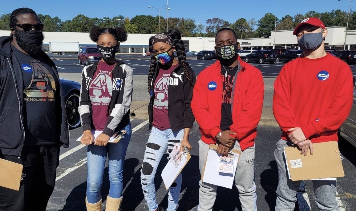 HeritageHS's tweet photo. Triple A Scholars  committed to the cause. Masked up &amp; Working the polls on election day. Thanks for the leadership @PastorJoeBaker and the crew! You guys are incredible ambassadors! #5800Family #OnAMission #CanePride https://t.co/3CGDS0OUIU