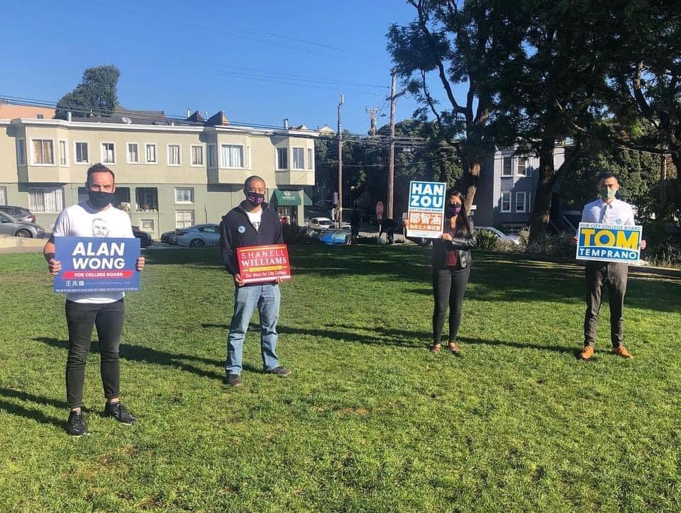 Getting out the vote with the CCSF Dem Slate! <a href="/tomtemprano/">Tom Temprano</a> <a href="/alankennywong/">Alan Wong</a> <a href="/hanzousf/">Han Zou</a> polls are open until 8pm so drop off your ballot or vote in person. Let’s go! #Election2020