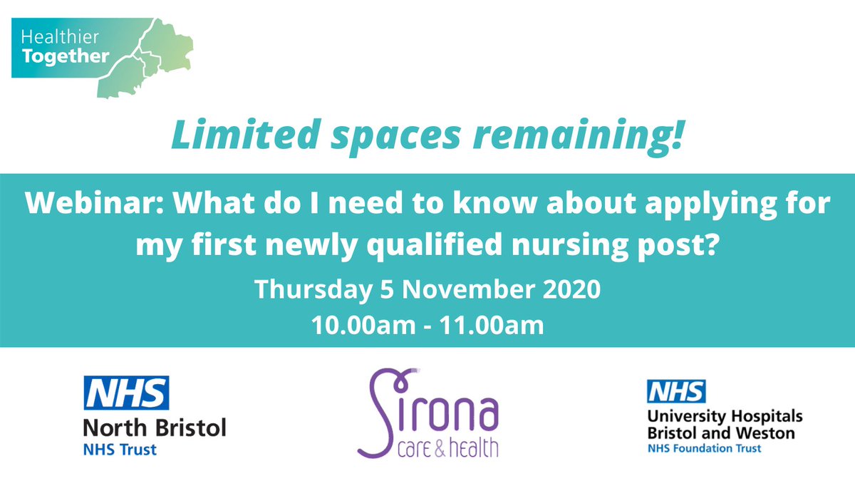 Healthier Together (@htbnssg) on Twitter photo Not long now! Have you booked a place at this week's nursing webinar? Join <a href="/SironaCIC/">Sirona care & health</a> <a href="/uhbwNHS/">University Hospitals Bristol and Weston NHS FT</a> @NBTNursing for top tips on applying for your first qualified nursing role bit.ly/HTWEB1120 <a href="/UWE_NAM/">UWE Nursing & Midwifery</a> <a href="/GlensideSUatUWE/">Glenside SU at UWE</a> #studentnurse Not long now! Have you booked a place at this week's nursing webinar? Join <a href="/SironaCIC/">Sirona care & health</a> <a href="/uhbwNHS/">University Hospitals Bristol and Weston NHS FT</a> @NBTNursing for top tips on applying for your first qualified nursing role bit.ly/HTWEB1120 <a href="/UWE_NAM/">UWE Nursing & Midwifery</a> <a href="/GlensideSUatUWE/">Glenside SU at UWE</a> #studentnurse