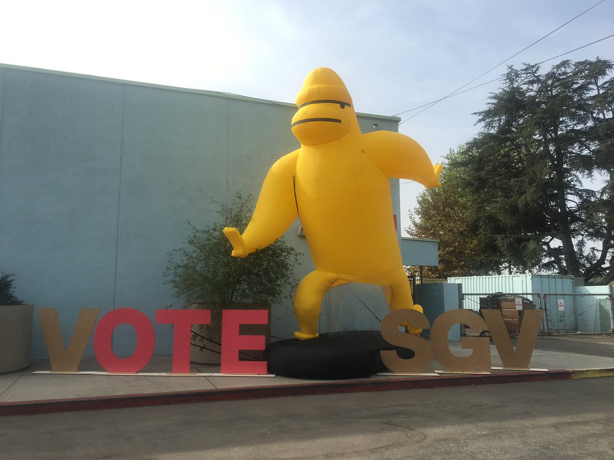 ActiveSGV's tweet photo. Still need to vote? Inflatable #GabeTheSasquatch is live at the Jeff Seymour Family Center Voting Center in #ElMonte. 😄 Drop off your ballot, vote in person by 8pm! #Vote #VoteSGV https://t.co/IRKwIKnuuc