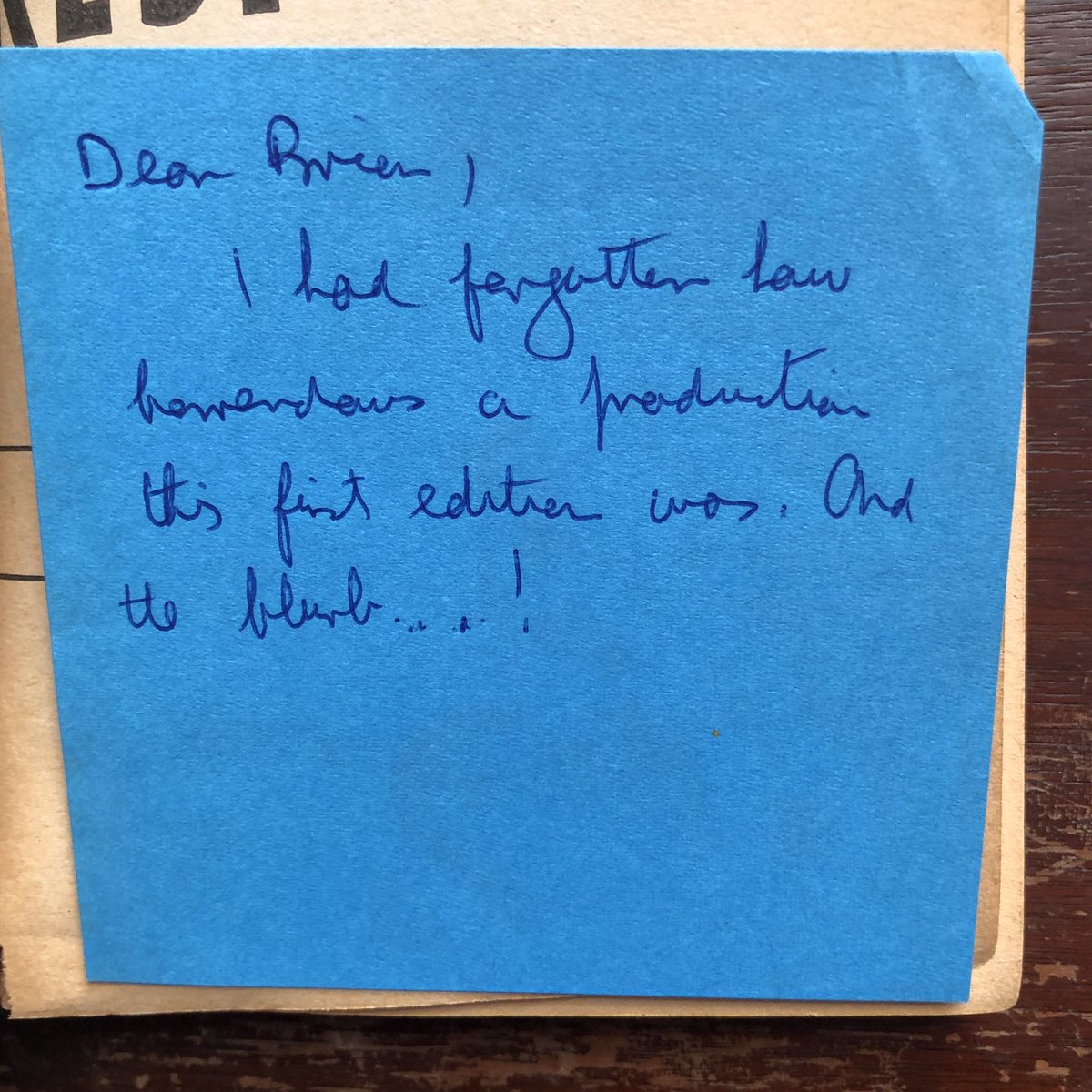 The most special Beacon I have is this, which includes an amazing inscription (“slobber slobber”) from Brian Aldiss to author and bibliophile John Baxter and a much later post-it from John back to Brian.