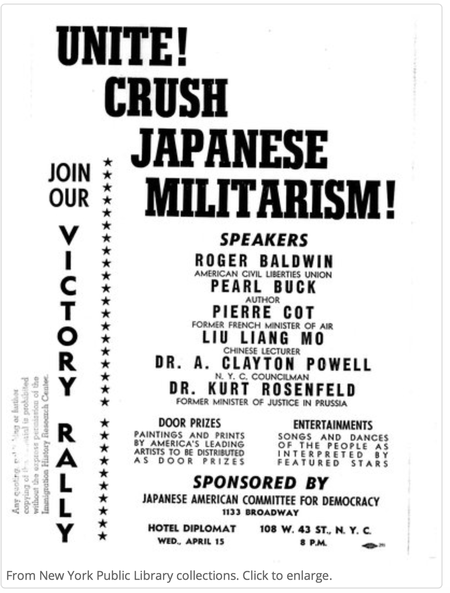 NYC-based Japanese American Committee for Democracy, established ~1940, forerunner of "Nisei for Wallace" (Henry, not George) and "Nisei Progressive" groups post-WWII (Nisei = 2nd gen Japanese Ams, children of immigrant generation)  http://www.discovernikkei.org/en/journal/2018/1/11/jacd/