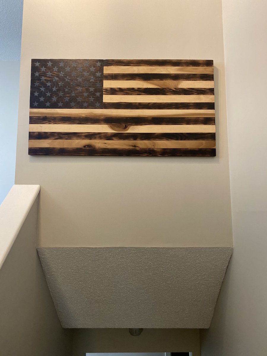 Thought it was as good a day as any to hang the first burned/subdued flag I made in the home we moved into 9-11-20. I served under our flag 16 yrs to ensure the voting rights of all eligible citizens, exercise that right. And ALWAYS honor the flag 🇺🇸