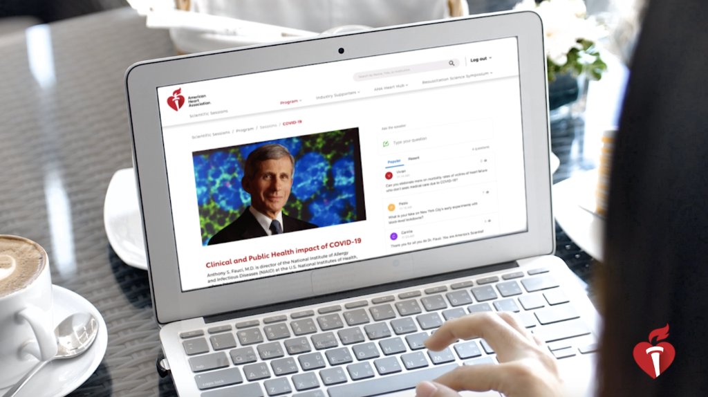 AHAScience's tweet photo. #AHA20 #SessionOTD

Don't miss “Latest Insights on COVID-19 and Cardiovascular Disease” with Dr. Anthony Fauci! Where the intersection of #COVID &amp; #cardiovascular disease in adults &amp; children will be presented &amp; the long-term impact on health. https://t.co/WOujiQvld4 #DrFauci https://t.co/PDQbXP7h0p
