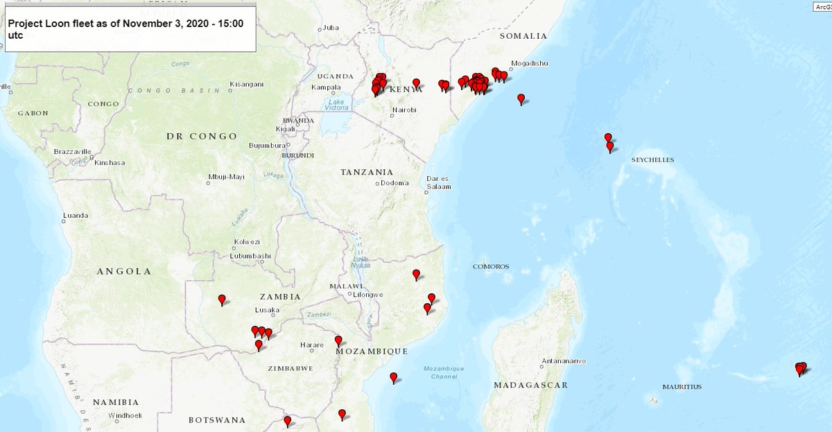 stratoballoon's tweet photo. Current status of @Loon4all worldwide fleet:
- Balloons in flight: 72
- Oldest one: #HBAL140 - 245 days aloft
Aproximate locations of each balloon in a worldwide map available at https://t.co/xhU95hUAD0
#Loon #ProjectLoon #ProyectoLoon #Loon4all #HBAL https://t.co/xE3evprmJf