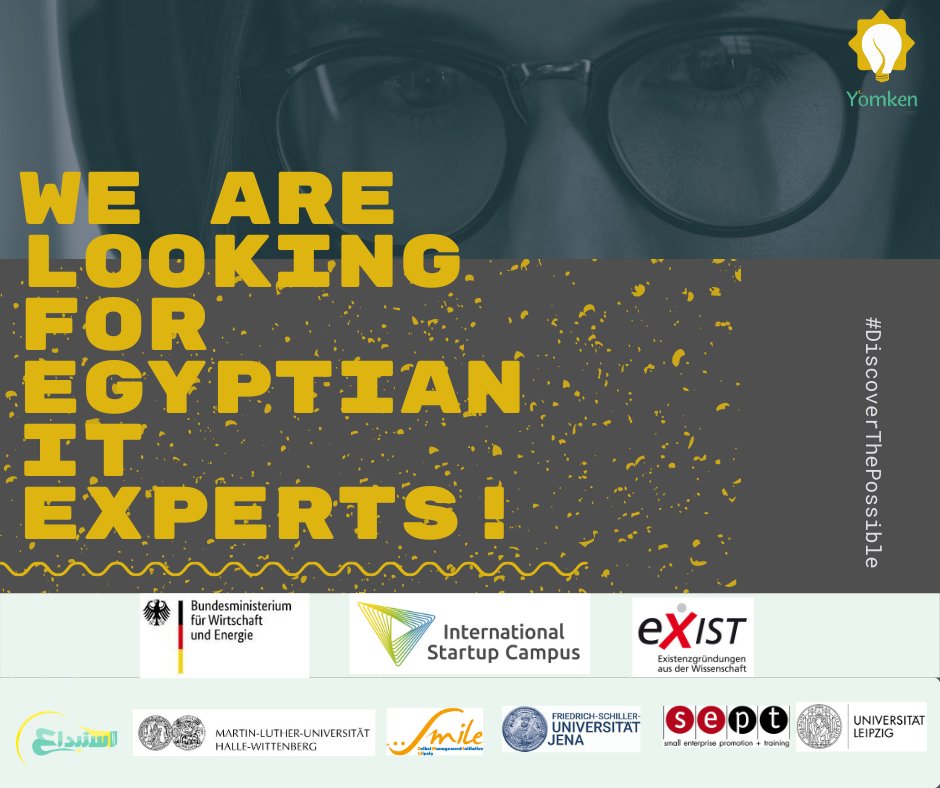 Yomkencom's tweet photo. Apply &amp; Work with #IT #German #Startups
We announce the launching of EXIST project. Three German startups looking for talented IT #Egyptian Specialists.  Unleash your potentials &amp; leave your impact.
Read: https://t.co/3gLOQDmtle
This is a matchmaking program
#DiscoverThePossible https://t.co/cDYwFPHOqK