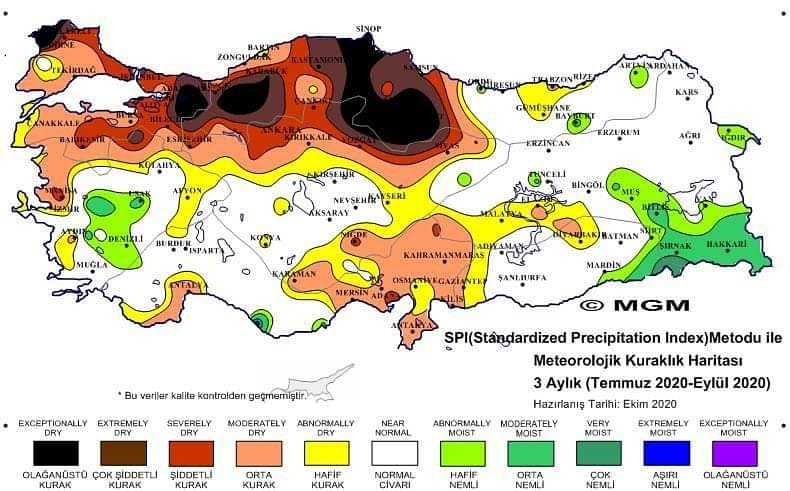 Bölgemizde son 3 ayda yaşanan kuraklığın boyutu Meteoroloji Genel Müdürlüğü haritasında kapkara gözüküyor. Ülkenin en kurak coğrafyası olduk.Cenabı Hak rahmetini esirgemez inşallah ...