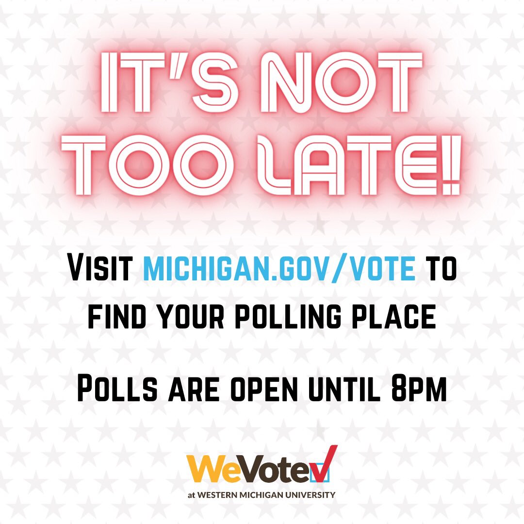 🚨It’s not too late! 🚨Students can use their Kalamazoo address to register and vote in person at the Bernhard Center clerk’s office.

Voters registered in precincts 2 and 4 vote upstairs at the Bernhard Center. Be in line by 8pm to make sure your voice is heard!