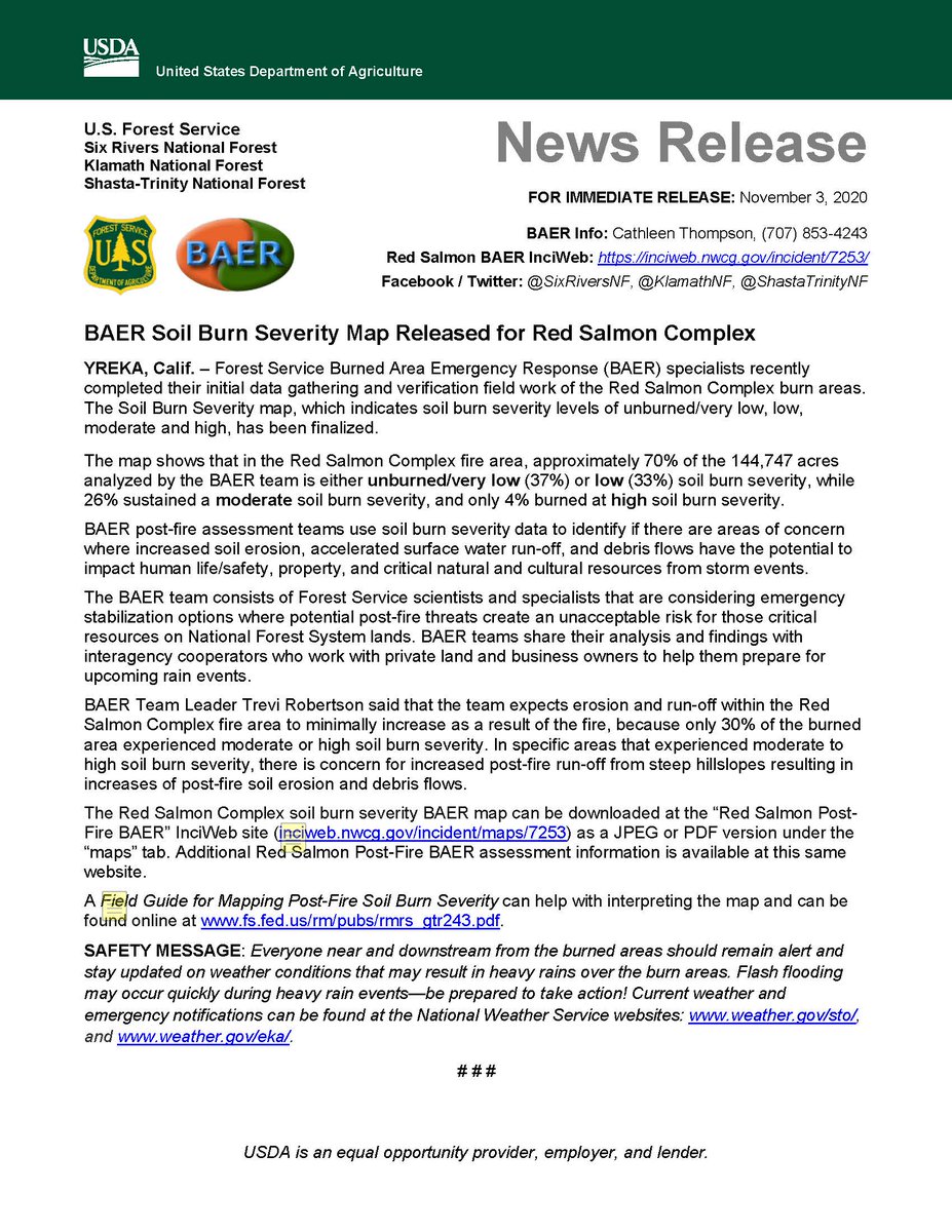 ShastaTrinityNF's tweet image. The #redsalmoncomplex BAER team has released the Burn Severity Map for the fire. See the news release and links to the map and BAER InciWeb page at go.usa.gov/x7kqq  #ShastaTrinityNF #KlamathNF #SixRiversNF