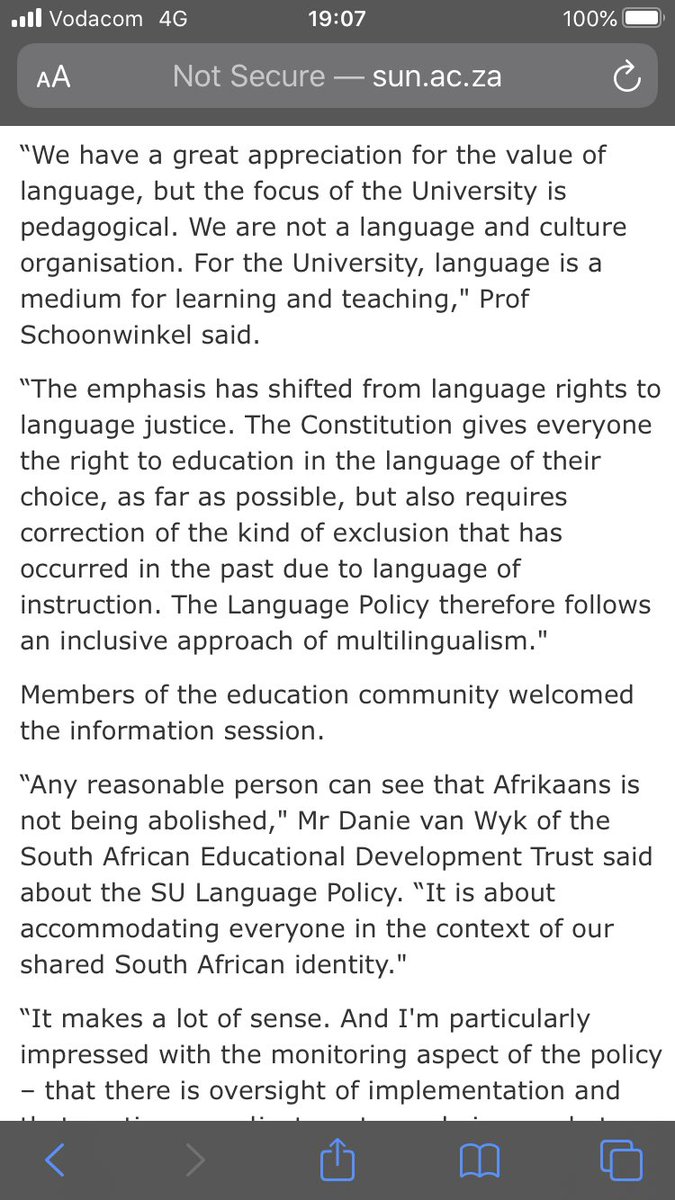 Kom ons staan ń bietjie nader aan die ding.Stellies se nuwe taal belied was in 2016 deur hulle Raad aanvaar met 113 ten gunste en tien, ja 10, ń hele 8% was teen dit. ń “political” besluit? Waar val julle uit die boom met daai? Hulle. Raad. Het. Gestem. Net soos julle kongres