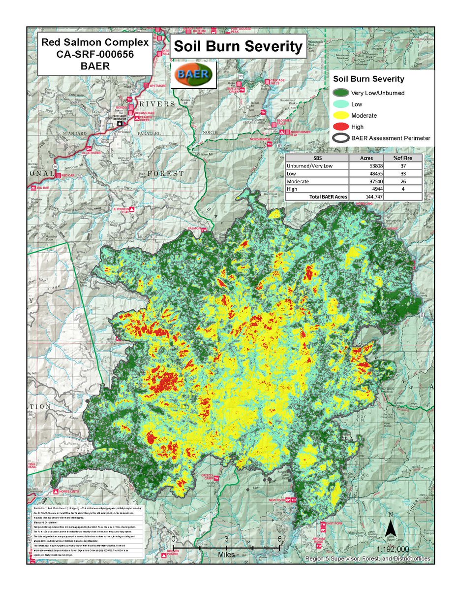ShastaTrinityNF's tweet image. The #redsalmoncomplex BAER team has released the Burn Severity Map for the fire. See the news release and links to the map and BAER InciWeb page at go.usa.gov/x7kqq  #ShastaTrinityNF #KlamathNF #SixRiversNF