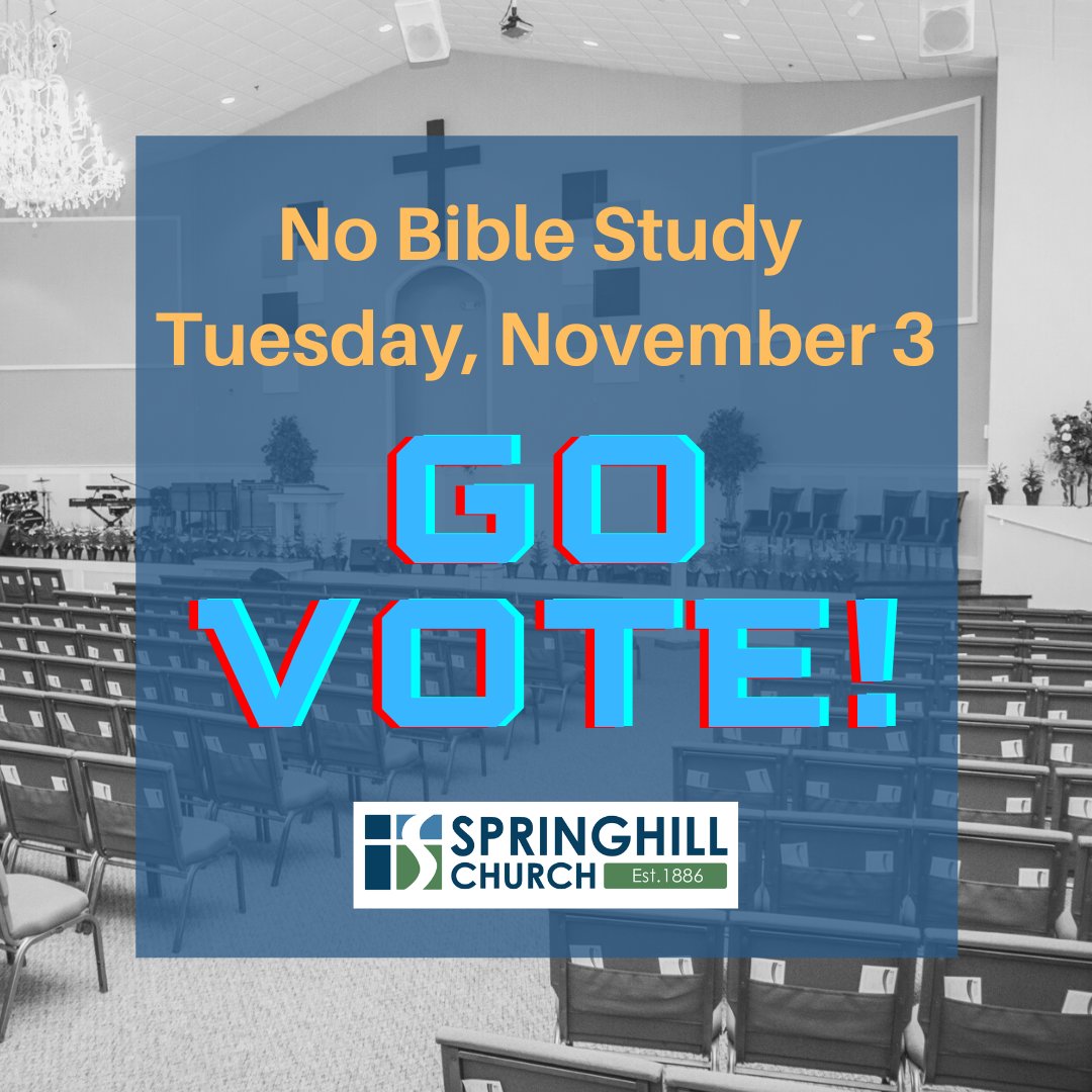 SpringhillGNV's tweet image. We will not host Bible Study this evening and encourage to get out and cast your vote! Join us online Sunday at 10am for worship via Facebook and YouTube Live.
#SpringhillGNV #ProducingMaturingBelievers #JesusSaves #ElectionNight2020