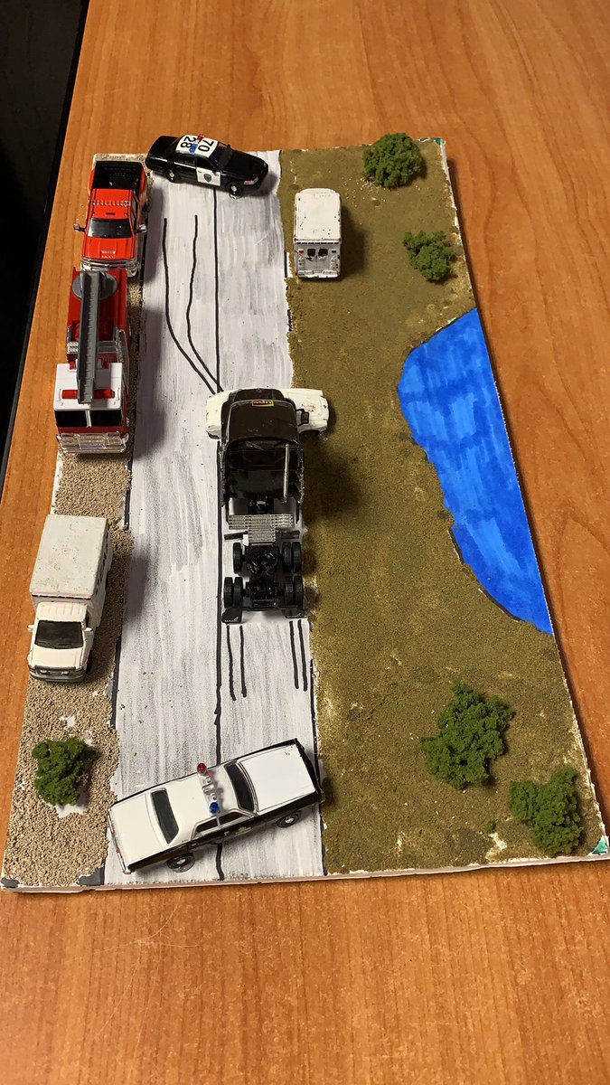 Accident investigation lesson in Law Enforcement 1 class. Built dioramas since we couldn’t have an actual accident.