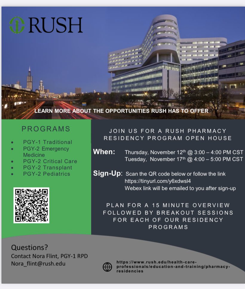 MJ_PharmD's tweet photo. Come learn more about the RUMC PGY2 CC program (and others!) during our virtual open houses! @PayalKGurnani @NG_Panos @GigiCCPharmD @phil_tobias @VeronicaBPharmD https://t.co/1uDfziae1S