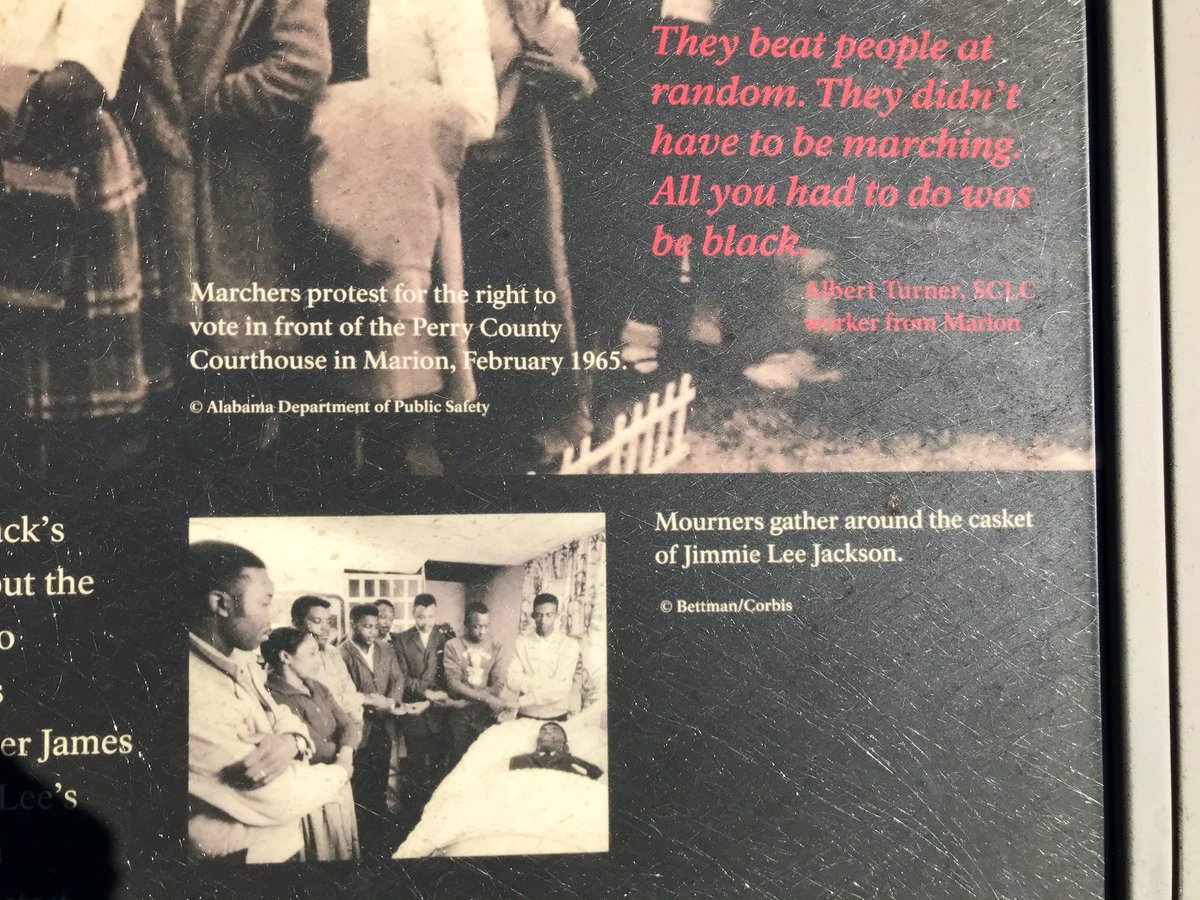 Some Marion, AL, history: The spark that led to the march on Selma & ultimately the Voting Rights Act of 1965 began here w/ the killing of black voting rights activist Jimmie Lee Jackson by a white policeman after cops violently beat black participants in a peaceful demonstration &ndash; bei  Perry County Courthouse