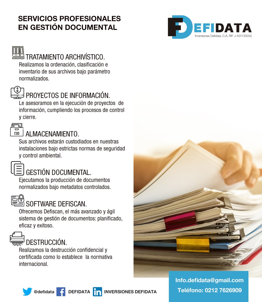 Defidata's tweet photo. ¿Cuánto dinero invierten por el almacenar documentos en sus oficinas? #GestionDocumentalVzla #TransformacionDigitalVzla #digitalizacion https://t.co/C11tnTk4Gc