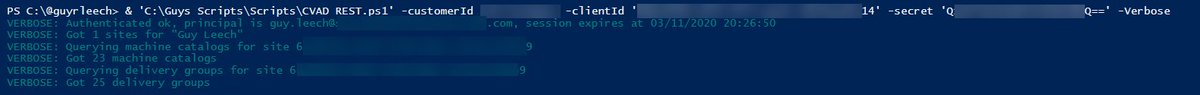 guyrleech's tweet photo. There is now a #REST API available for @Citrix Cloud hosted @CitrixAppDesktp - great session from @ngelosaraceno at #CitrixConverge. Sample #PowerShell script available showing how to authenticate &amp; retrieve some information - not a read-only API though🙂
https://t.co/GgX01Ew3Zl https://t.co/hDpIcH5wIU