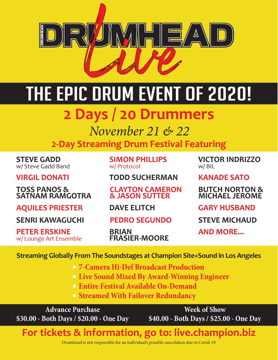 Do you have your tickets yet? Have you told your friends? What are you waiting for?!?!?! Tickets for Drumhead Live at live.champion.biz.