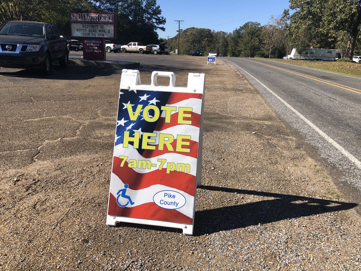 Y’all I’ve been on some BACK roads but now I’ve arrived at one of the larger Pike precincts at Navilla Baptist Church in McComb where there’s a significant line at 1:30pm.