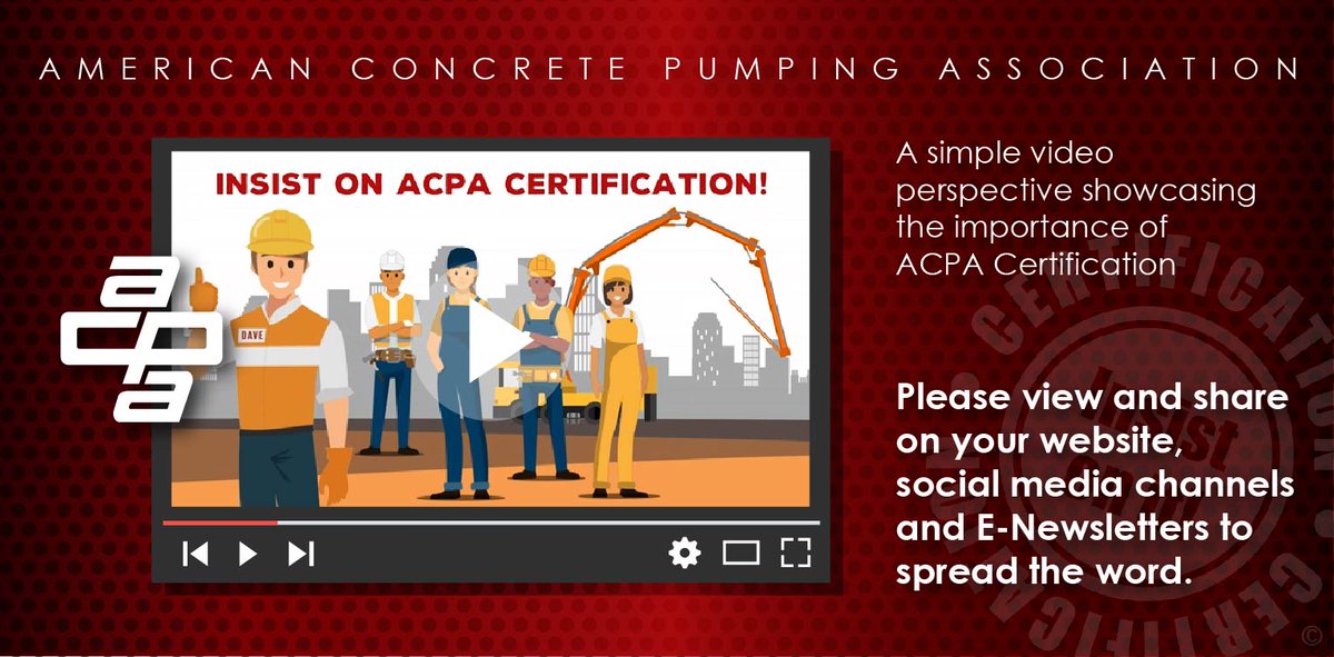 ACPApumpers's tweet photo. Have you viewed our ACPA Certification White Board Video? This was created to simplify & focus on the importance of ACPA Concrete Pump Operator Certification. Please share to reach as many industry professionals as possible! #ACPAcertification #Insistonit
https://t.co/F6RkEfHWf8 https://t.co/eMs5ia4s3o