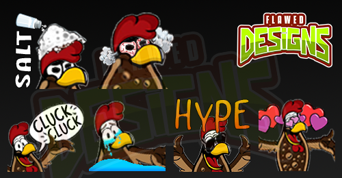 SodaChicken2's tweet photo. Excited  to break out these new emotes thanks to @FlawedTomato !  So far 4 emotes are available for Tier 3 subscriptions, but hopefully more can unlock in the near future!  Cluck Cluck! https://t.co/mQ8DYsCr3J