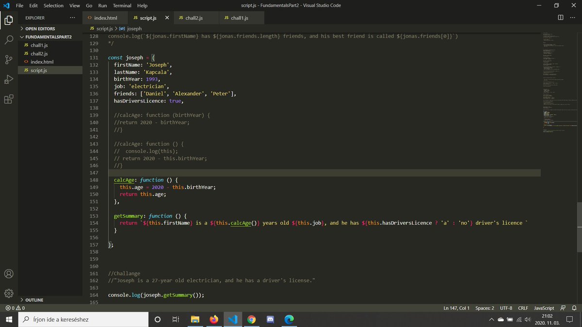 joc442's tweet photo. Day4: #udemy TheCompleteJavaScript Course 2020: From Zero to Expert! #javascript  #100DaysOfCode #objectMethods https://t.co/s7gzDsdLgB