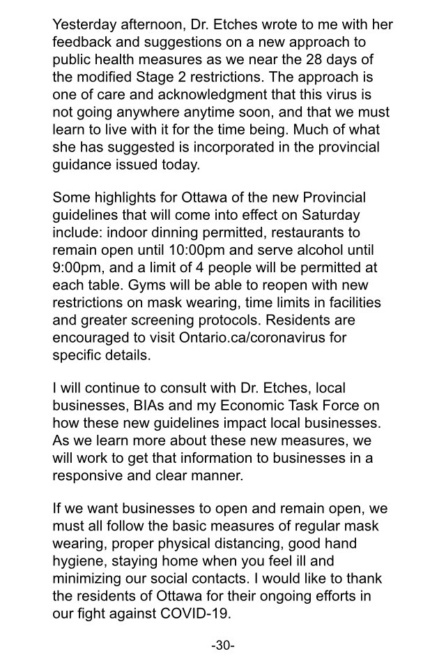 JimWatsonOttawa's tweet photo. Please see my statement regarding today’s announcement by Premier Ford. 

For a link to the letter that Dr. Etches provided me, please visit:
https://t.co/7wyDxv6WG8 https://t.co/fzsTXEGyuz