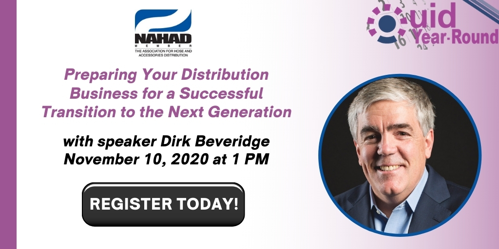 NAHADHose's tweet image. NAHAD! The next #UIDYearRound webinar is for our distribution leaders to prepare your business for a successful transition into the next generation -- in one week, Dirk Beveridge will lead this session on November 10. Registration awaits! ow.ly/gQXX50CaBgG